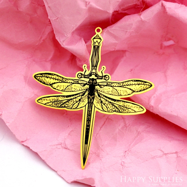 Making Jewelry Findings Raw Brass Bead Pendant Laser Cut Engraved Black Dragonfly Charm For DIY Necklace Earrings(ERD251)