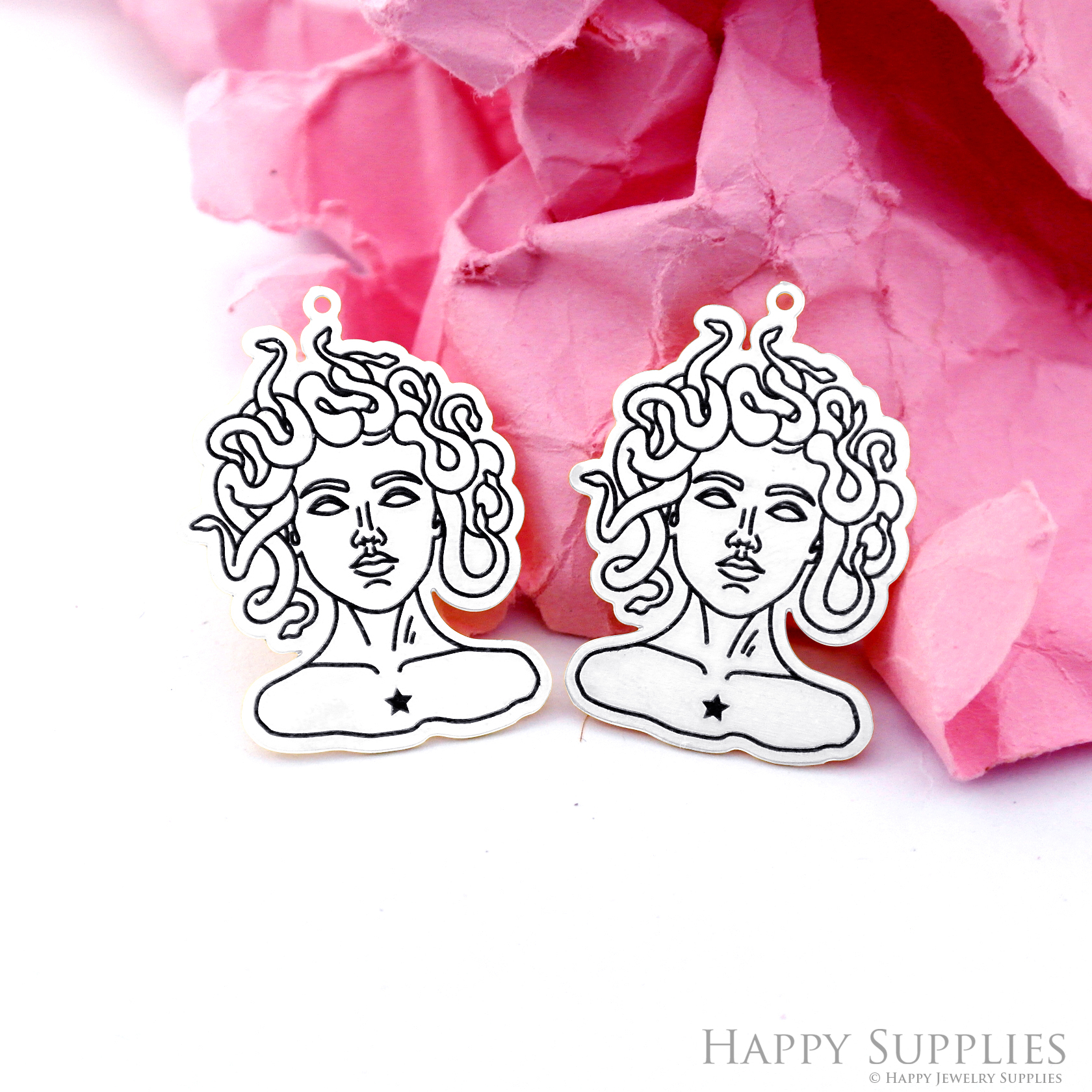 Making Jewelry Findings Raw Brass Bead Pendant Laser Cut Engraved Black Medusa Charm For DIY Necklace Earrings(ERD300)