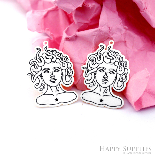 Making Jewelry Findings Raw Brass Bead Pendant Laser Cut Engraved Black Medusa Charm For DIY Necklace Earrings(ERD300)