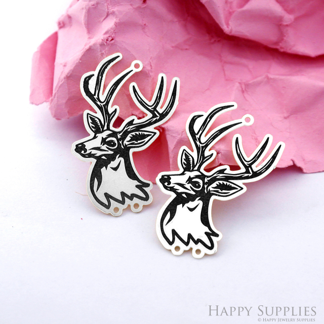 Making Jewelry Findings Raw Brass Bead Pendant Laser Cut Engraved Black Deer Charm For DIY Necklace Earrings(ERD295)