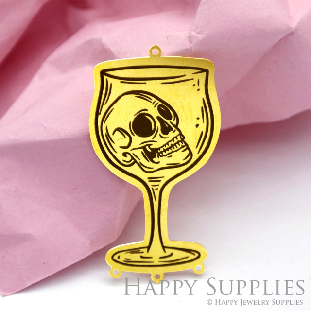 Making Jewelry Findings Raw Brass Bead Pendant Laser Cut Engraved Black Skull Cup Charm For DIY Necklace Earrings(ERD001)