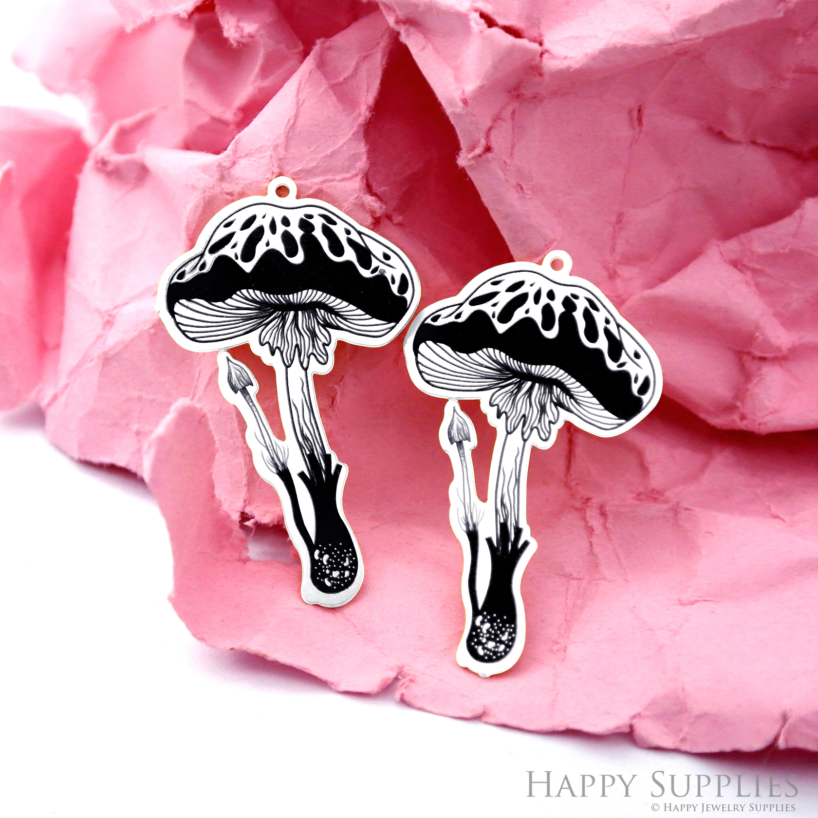 Making Jewelry Findings Raw Brass Bead Pendant Laser Cut Engraved Black Mushroom Charm For DIY Necklace Earrings(ERD299)
