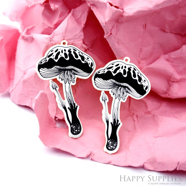 Making Jewelry Findings Raw Brass Bead Pendant Laser Cut Engraved Black Mushroom Charm For DIY Necklace Earrings(ERD299)