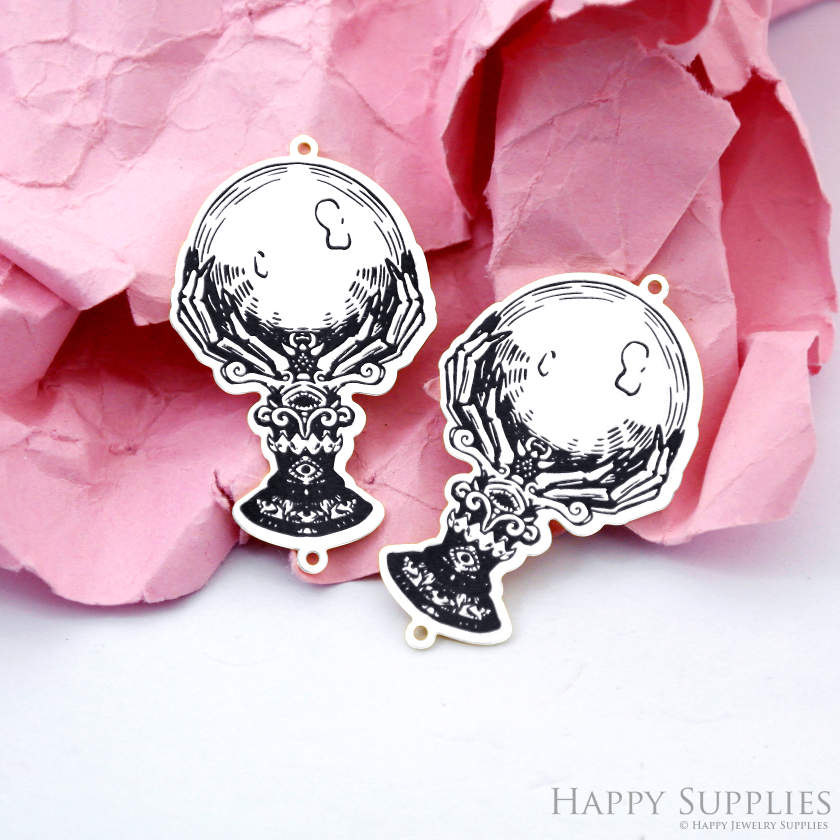Making Jewelry Findings Stainless Steel Bead Metal Pendant Laser Cut Engraved Black Crystal Ball Charms For DIY Necklace Earrings (ESD332)