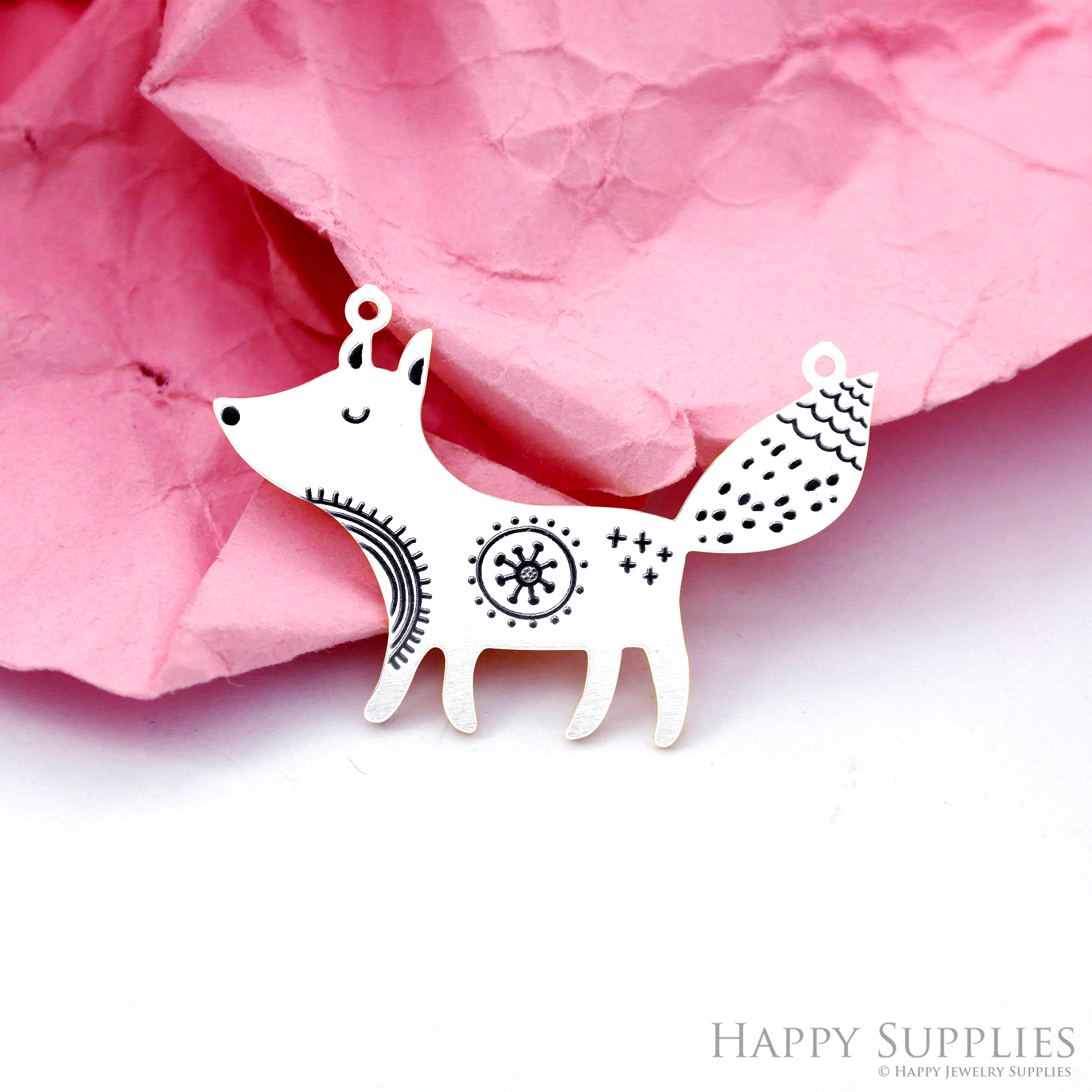Making Jewelry Findings Raw Brass Bead Pendant Laser Cut Engraved Black Fox Charm For DIY Necklace Earrings(ERD328)