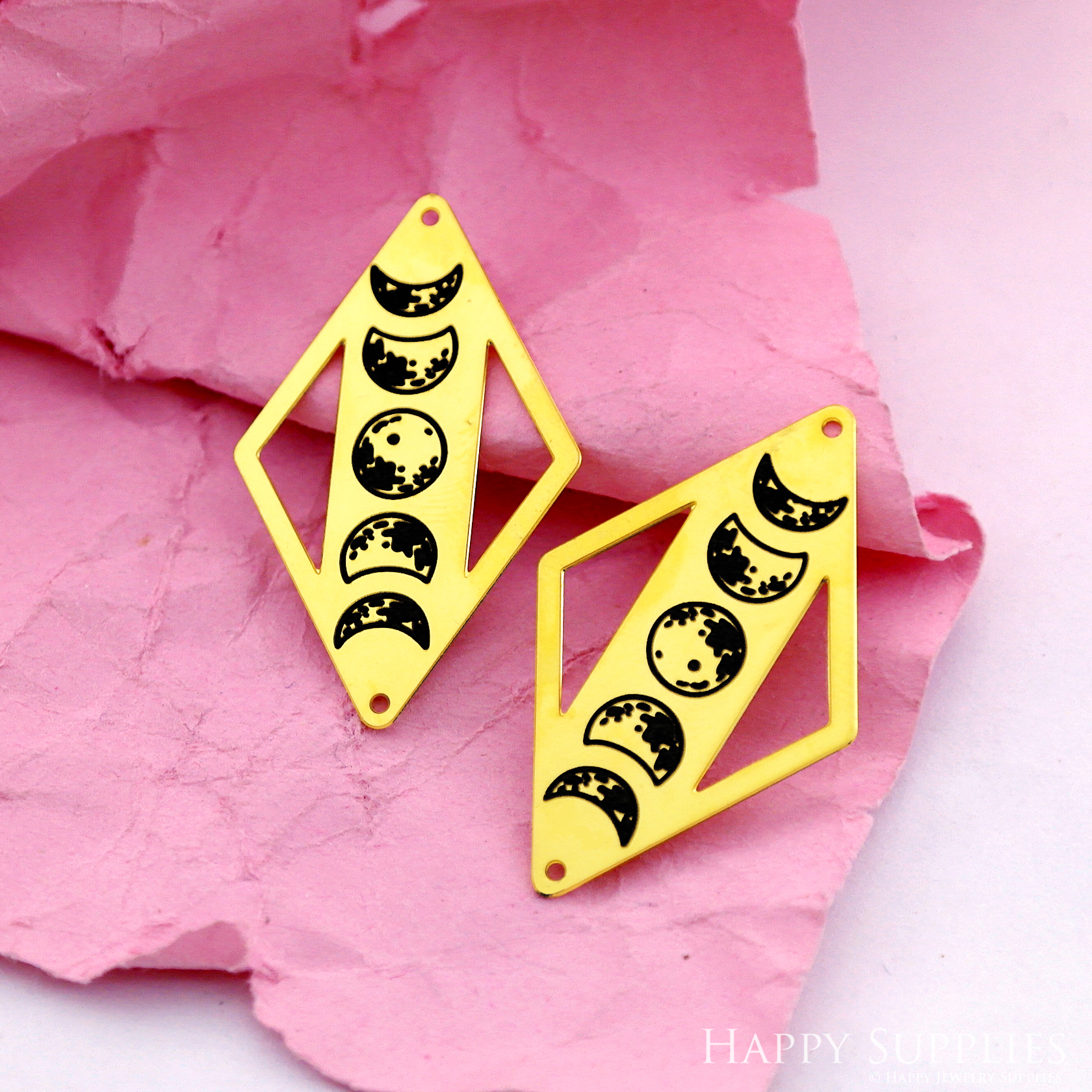 Making Jewelry Findings Raw Brass Bead Pendant Laser Cut Engraved Black Crescent Charm For DIY Necklace Earrings(ERD261)