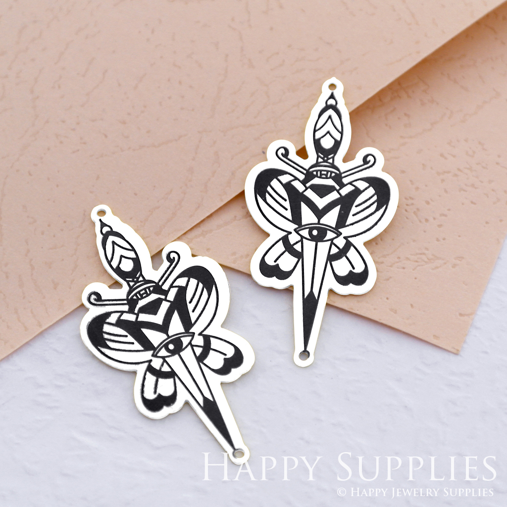 Making Jewelry Findings Raw Brass Bead Pendant Laser Cut Engraved Black Sword Charm For DIY Necklace Earrings(ERD032)
