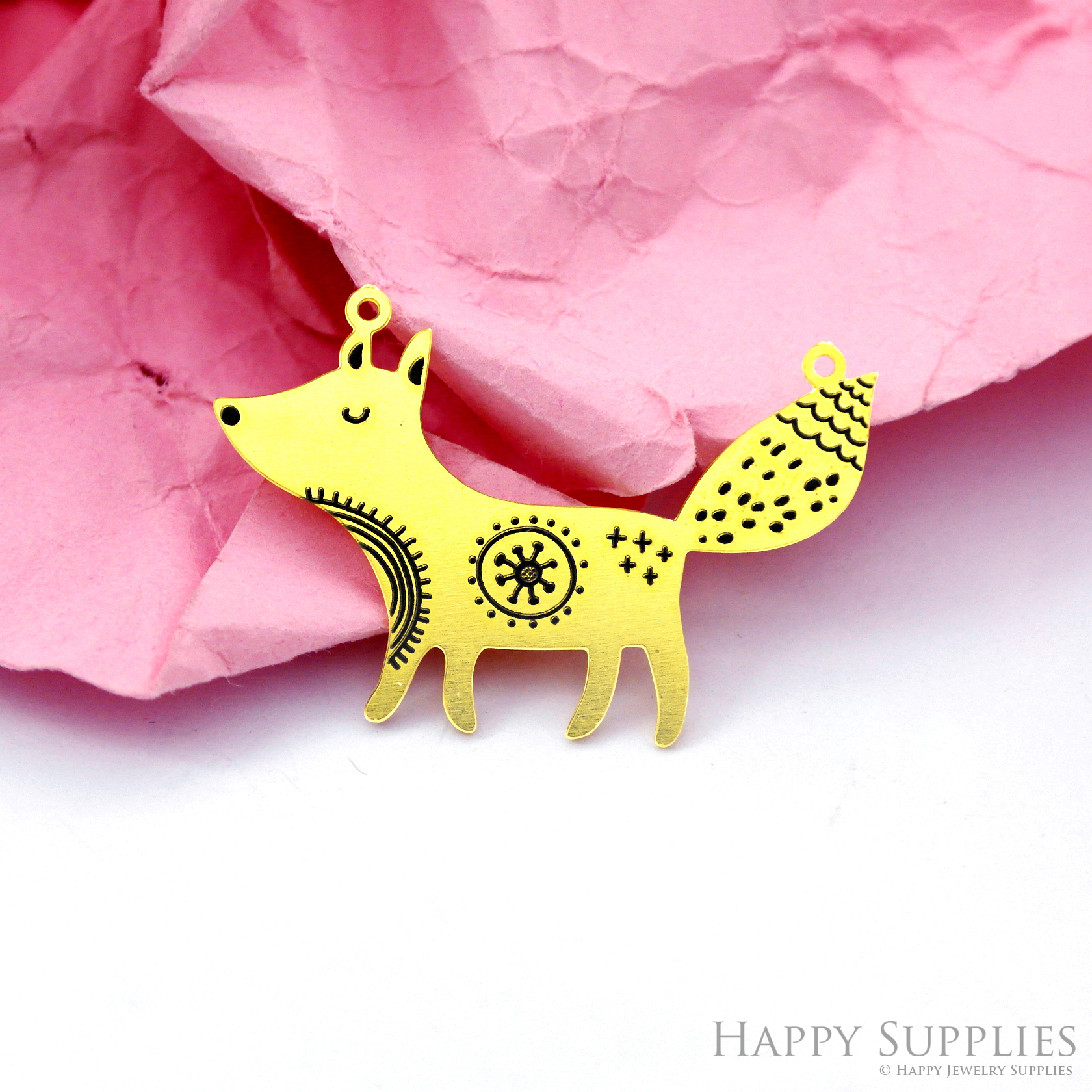 Making Jewelry Findings Raw Brass Bead Pendant Laser Cut Engraved Black Fox Charm For DIY Necklace Earrings(ERD328)