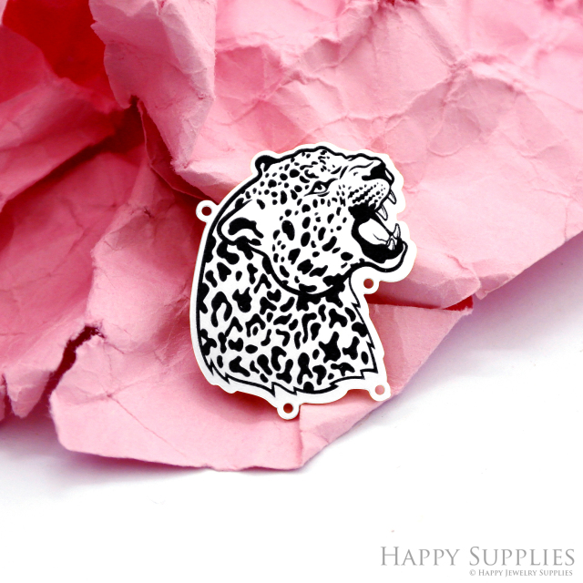 Making Jewelry Findings Stainless Steel Bead Metal Pendant Laser Cut Engraved Black Leopard Charms For DIY Necklace Earrings (ESD329)