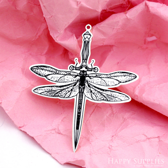 Making Jewelry Findings Raw Brass Bead Pendant Laser Cut Engraved Black Dragonfly Charm For DIY Necklace Earrings(ERD251)