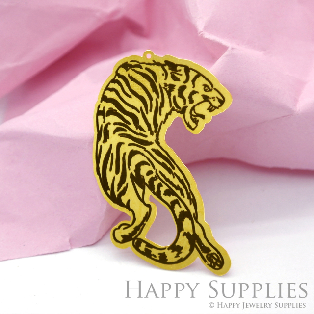 Making Jewelry Findings Raw Brass Bead Pendant Laser Cut Engraved Black Tiger Charm For DIY Necklace Earrings(ERD007)