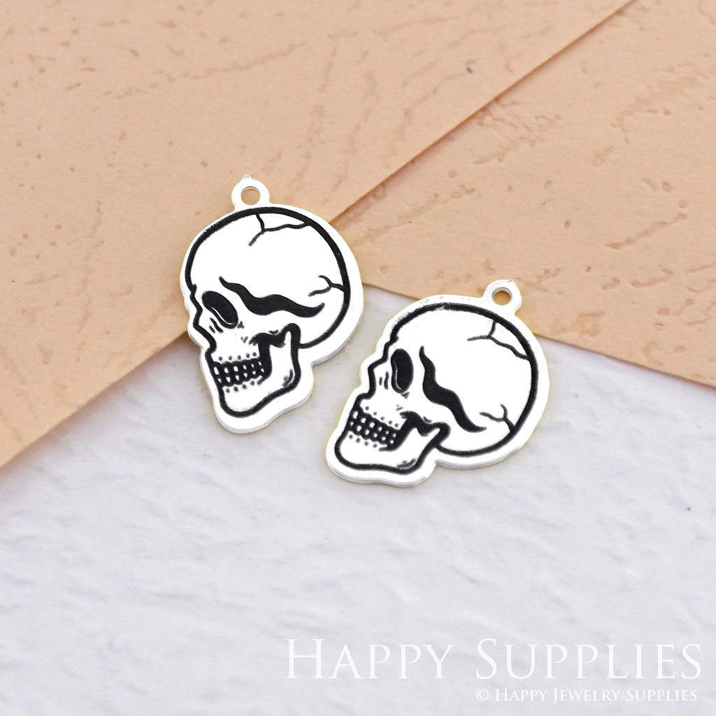 Making Jewelry Findings Raw Brass Bead Pendant Laser Cut Engraved Skull Charm For DIY Necklace Earrings(ERD024)