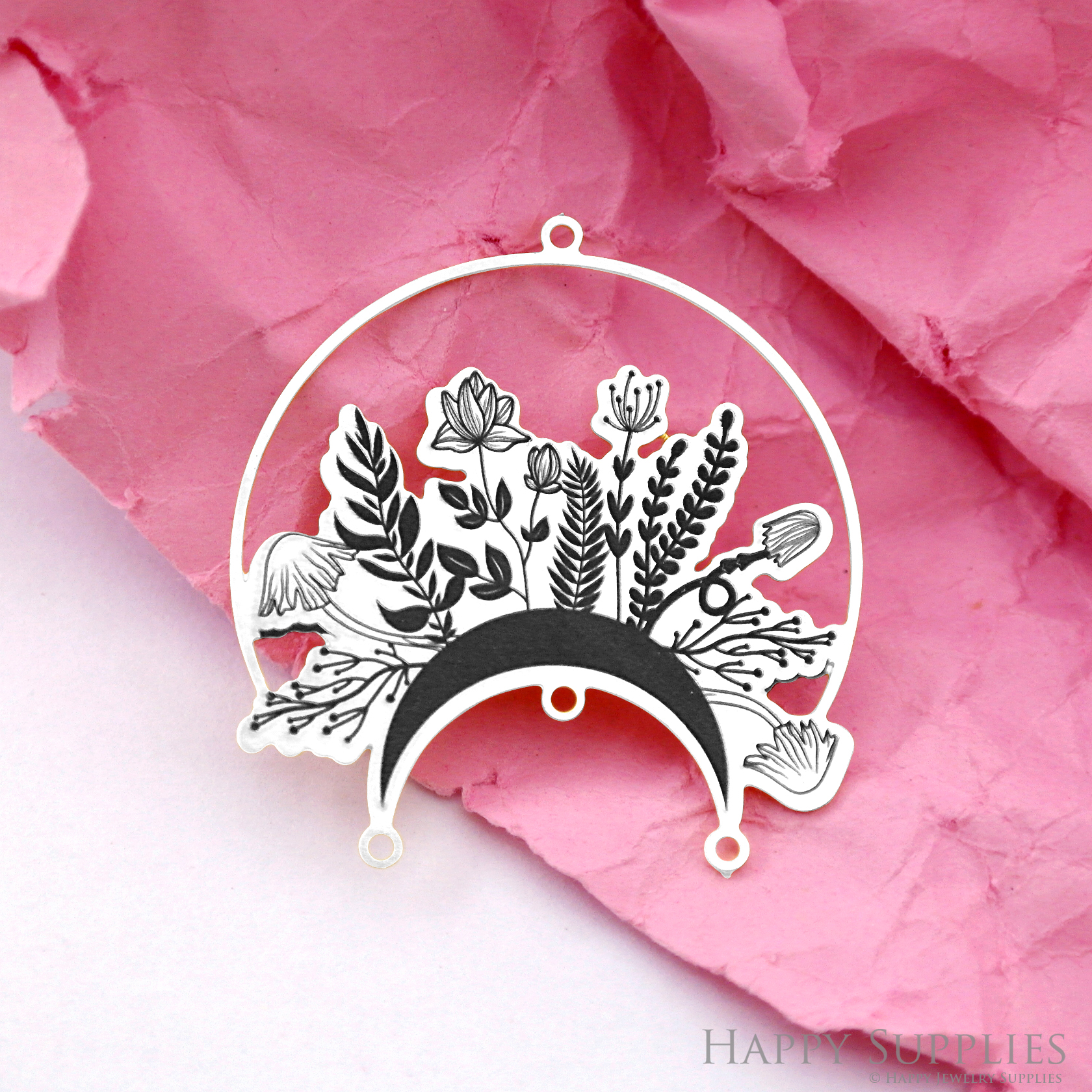 Making Jewelry Findings Stainless Steel Bead Metal Pendant Laser Cut Engraved Black Flower Charms For DIY Necklace Earrings (ESD246)