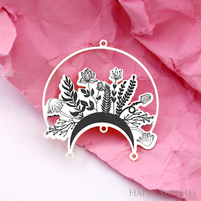 Making Jewelry Findings Stainless Steel Bead Metal Pendant Laser Cut Engraved Black Flower Charms For DIY Necklace Earrings (ESD246)