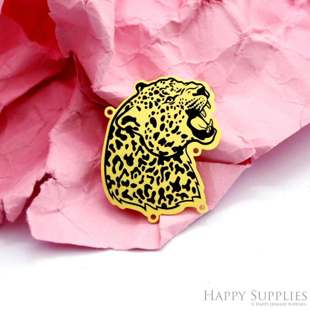 Making Jewelry Findings Raw Brass Bead Pendant Laser Cut Engraved Black Leopard Charm For DIY Necklace Earrings(ERD329)