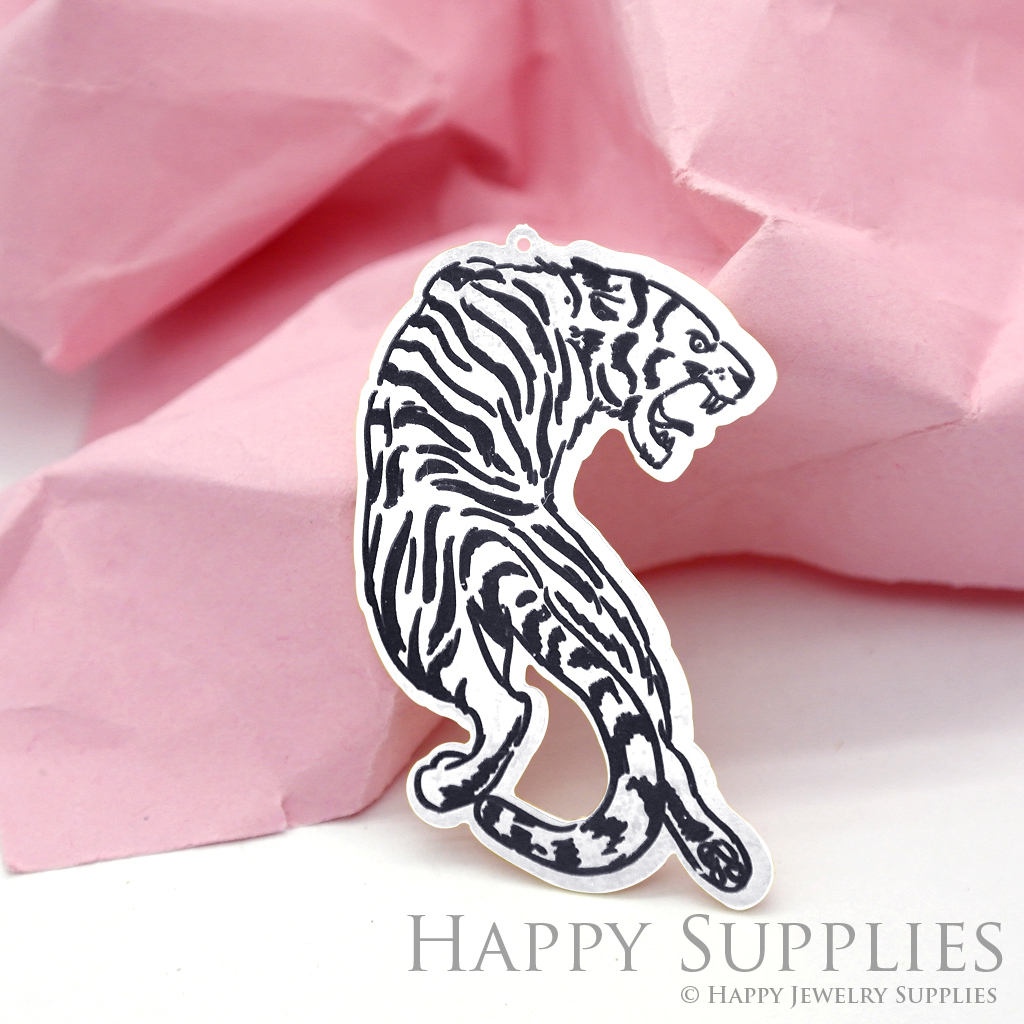 Making Jewelry Findings Raw Brass Bead Pendant Laser Cut Engraved Black Tiger Charm For DIY Necklace Earrings(ERD007)