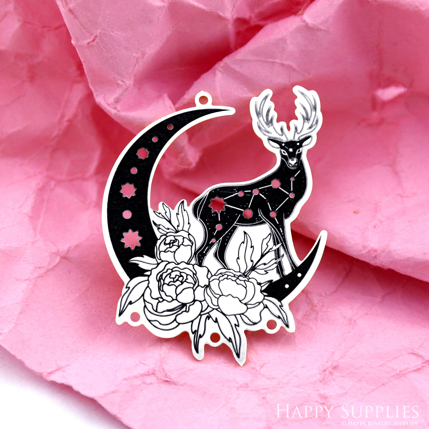 Making Jewelry Findings Stainless Steel Bead Metal Pendant Laser Cut Engraved Black Deer Charms For DIY Necklace Earrings (ESD248)