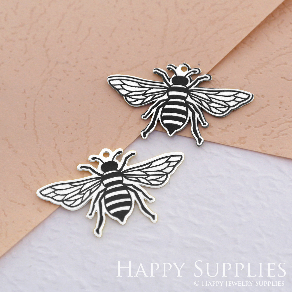 Making Jewelry Findings Raw Brass Bead Pendant Laser Cut Engraved Black Bee Charm For DIY Necklace Earrings(ERD011)