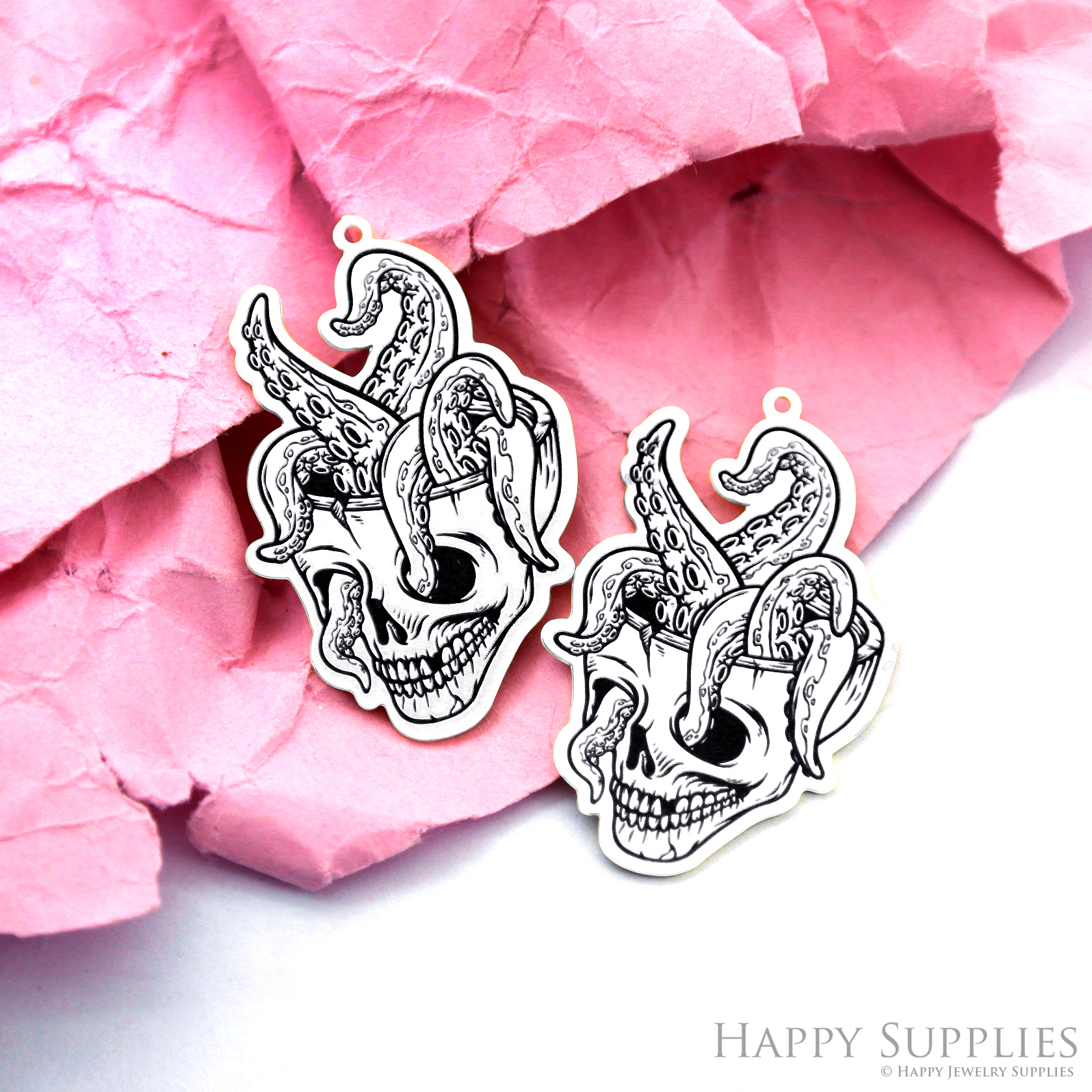 Making Jewelry Findings Raw Brass Bead Pendant Laser Cut Engraved Black Skull Charm For DIY Necklace Earrings(ERD338)