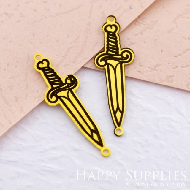 Making Jewelry Findings Raw Brass Bead Pendant Laser Cut Engraved Black Sword Charm For DIY Necklace Earrings(ERD015)