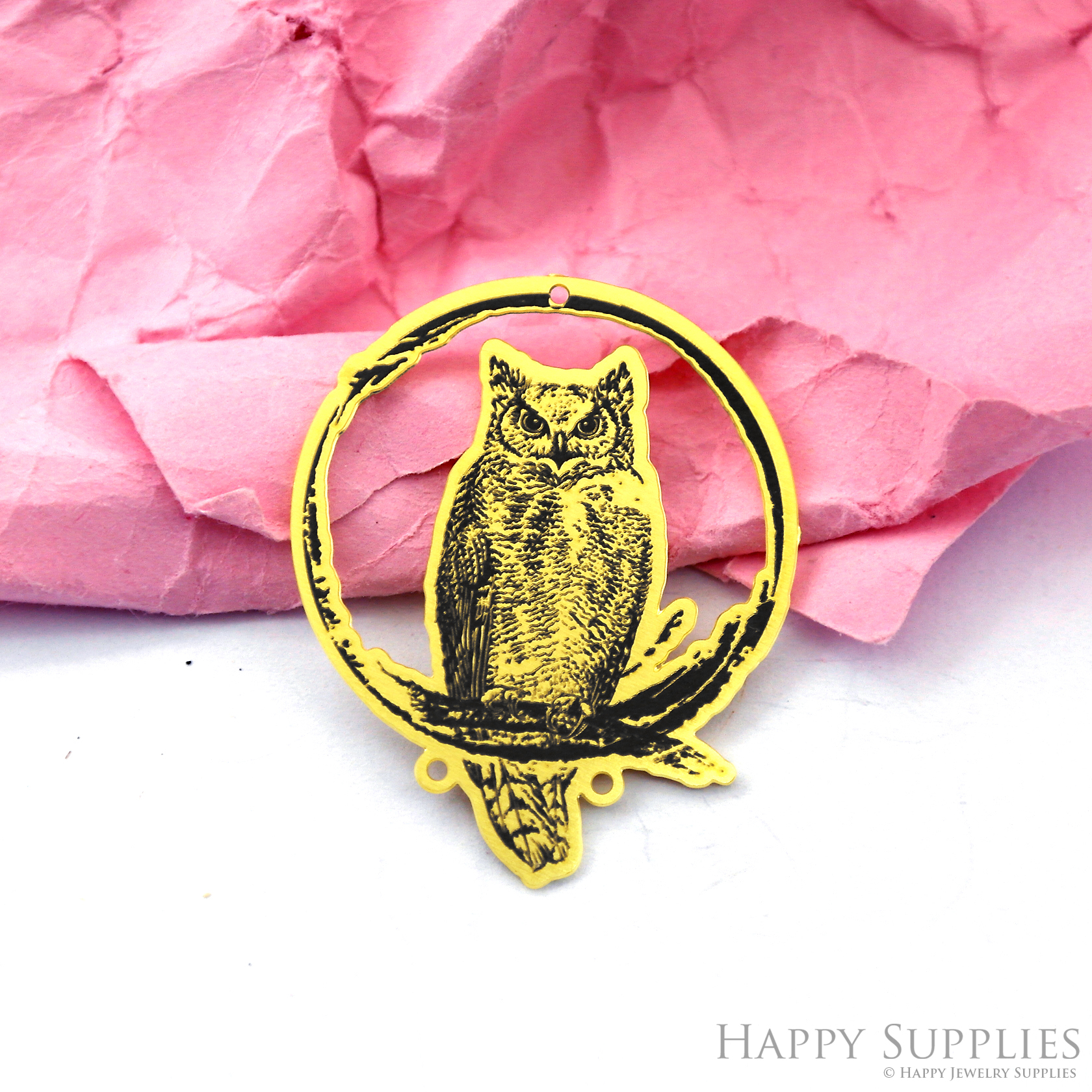 Making Jewelry Findings Raw Brass Bead Pendant Laser Cut Engraved Black Owl Charm For DIY Necklace Earrings(ERD344)