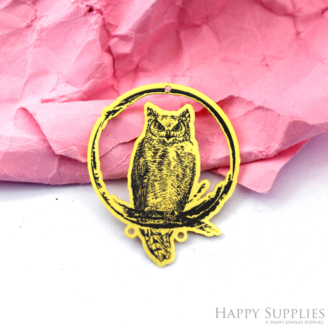 Making Jewelry Findings Raw Brass Bead Pendant Laser Cut Engraved Black Owl Charm For DIY Necklace Earrings(ERD344)