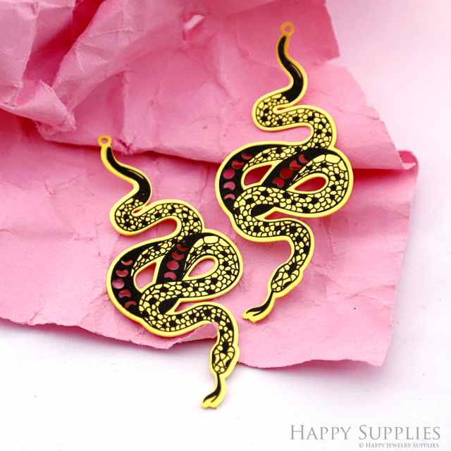 Making Jewelry Findings Raw Brass Bead Pendant Laser Cut Engraved Black Snake Charm For DIY Necklace Earrings(ERD254)