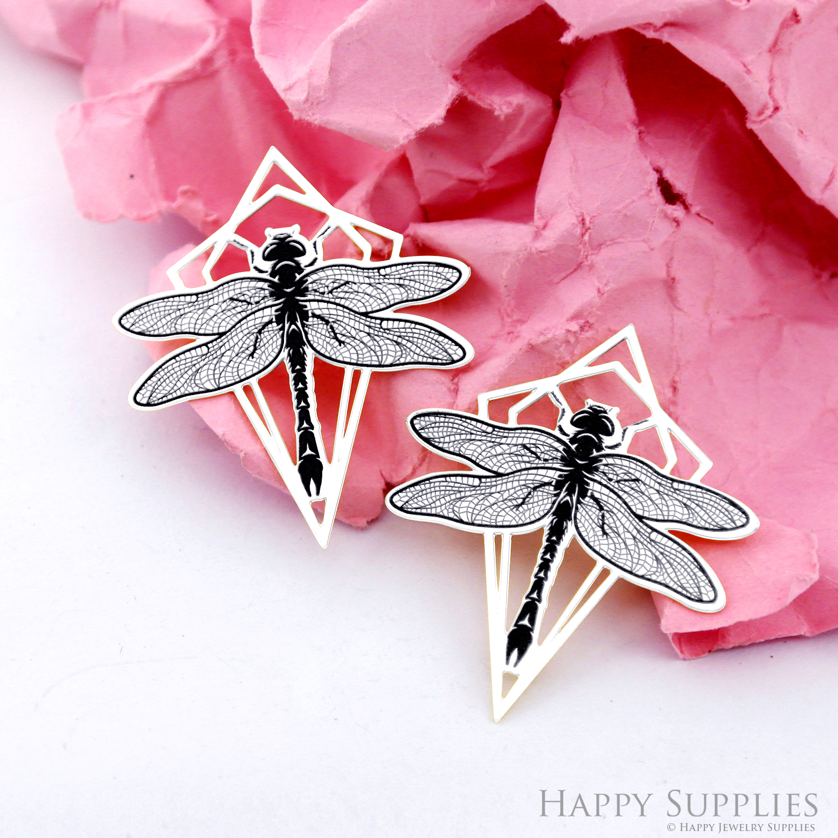 Making Jewelry Findings Raw Brass Bead Pendant Laser Cut Engraved Black Dragonfly Charm For DIY Necklace Earrings(ERD306)