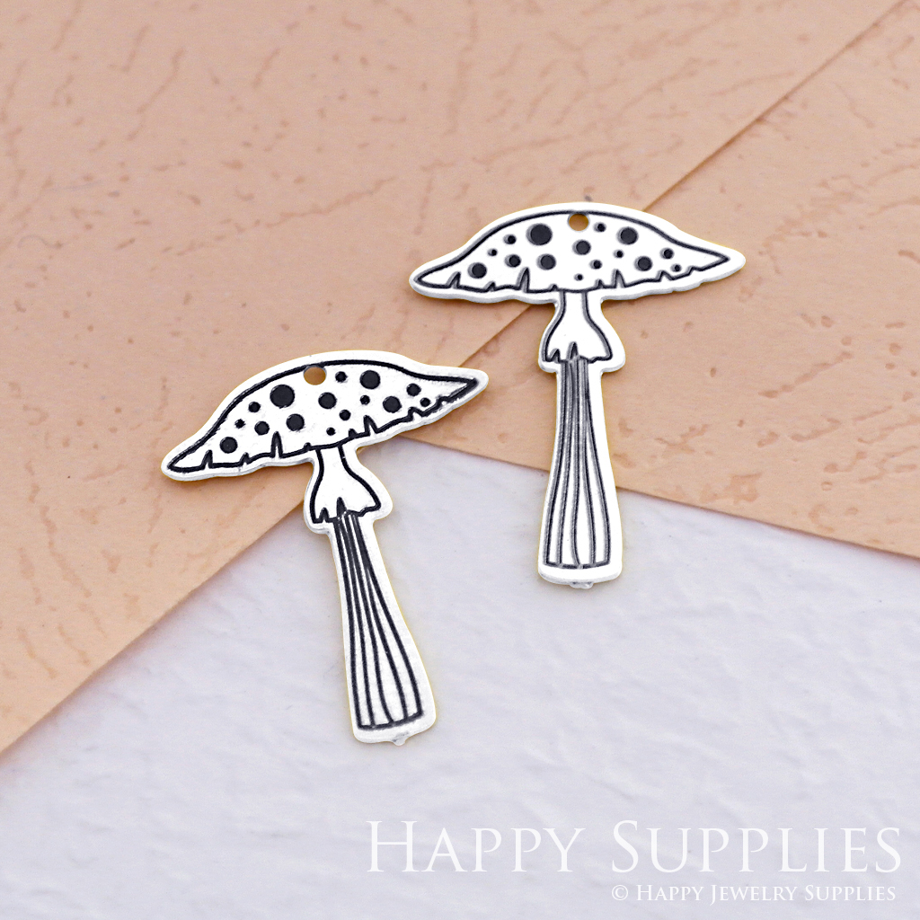 Making Jewelry Findings Raw Brass Bead Pendant Laser Cut Engraved Black Mushroom Charm For DIY Necklace Earrings(ERD013)