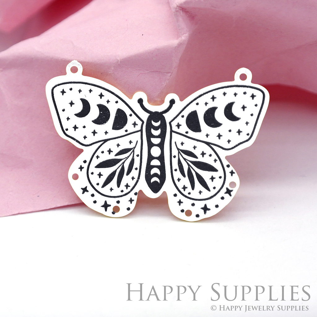 Making Jewelry Findings Raw Brass Bead Pendant Laser Cut Engraved Black Butterfly Moon Phases Charm For DIY Necklace Earrings(ERD009)