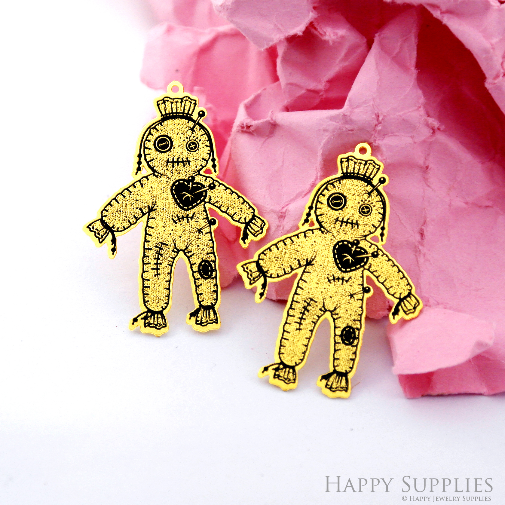 Making Jewelry Findings Raw Brass Bead Pendant Laser Cut Engraved Black Doll Charm For DIY Necklace Earrings(ERD301)
