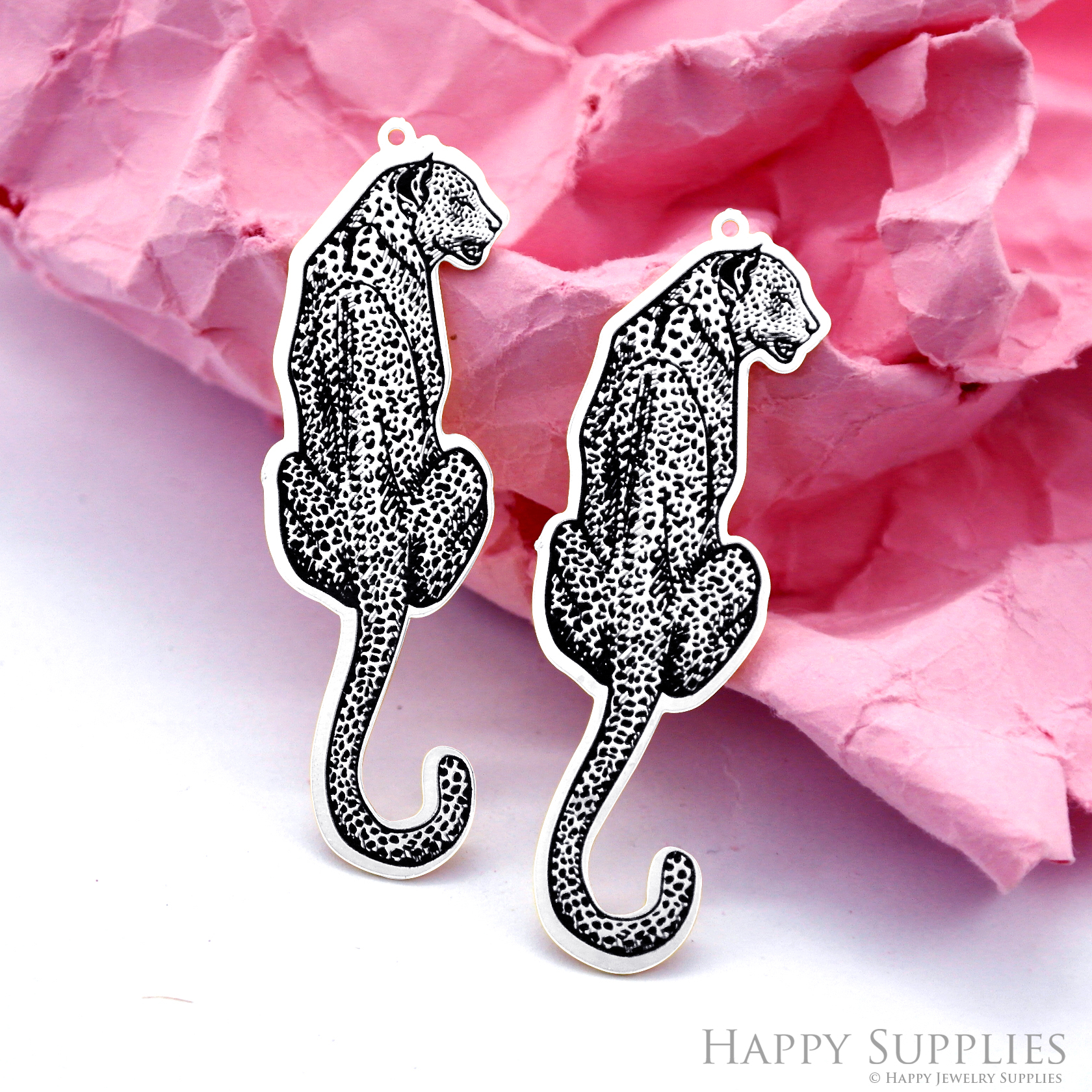 Making Jewelry Findings Raw Brass Bead Pendant Laser Cut Engraved Black Leopard Charm For DIY Necklace Earrings(ERD308)
