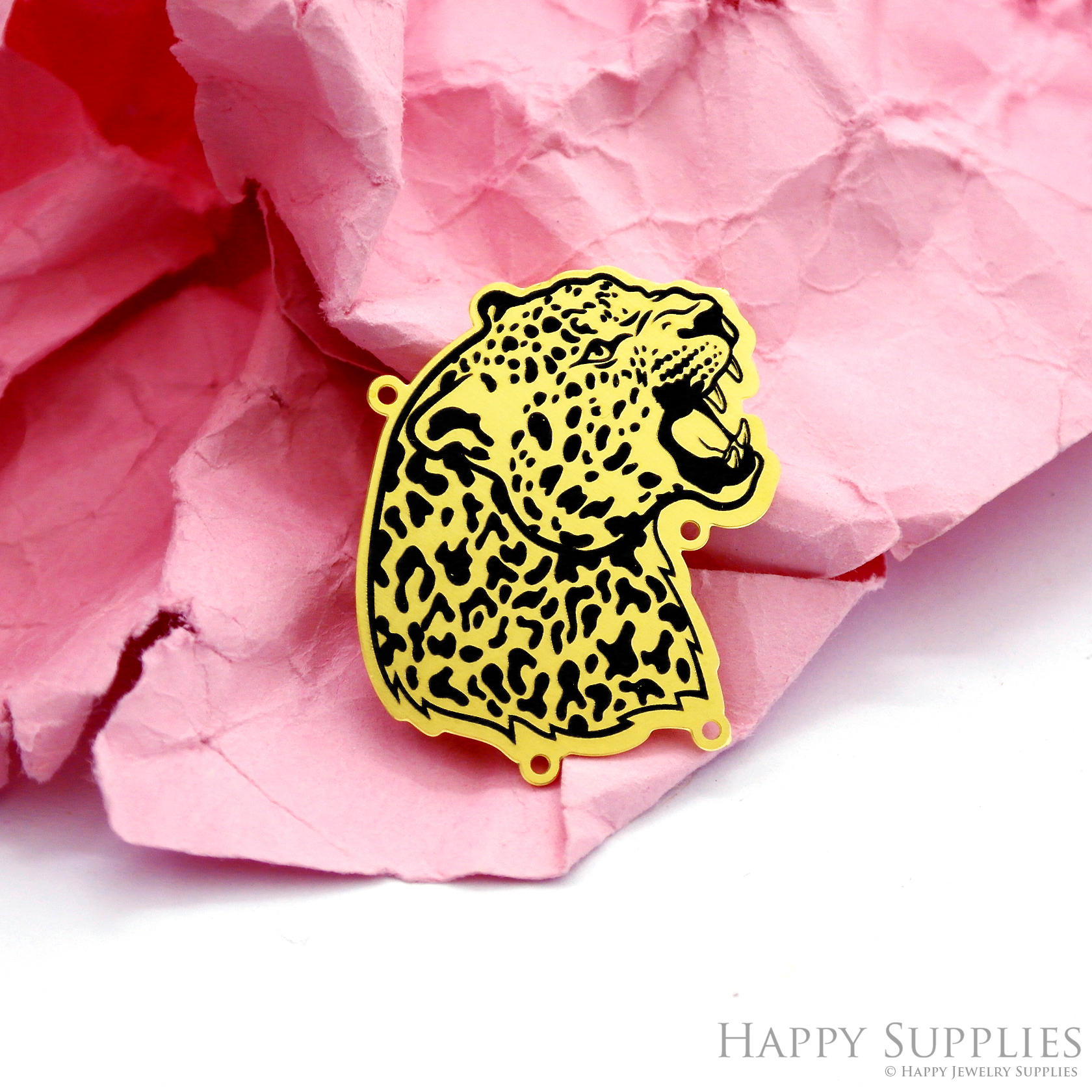 Making Jewelry Findings Stainless Steel Bead Metal Pendant Laser Cut Engraved Black Leopard Charms For DIY Necklace Earrings (ESD329)