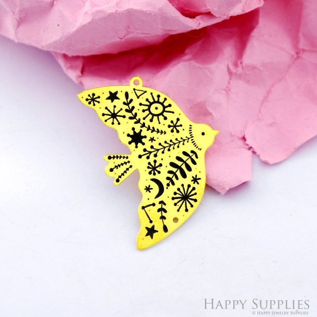 Making Jewelry Findings Raw Brass Bead Pendant Laser Cut Engraved Black Fish Charm For DIY Necklace Earrings(ERD313)