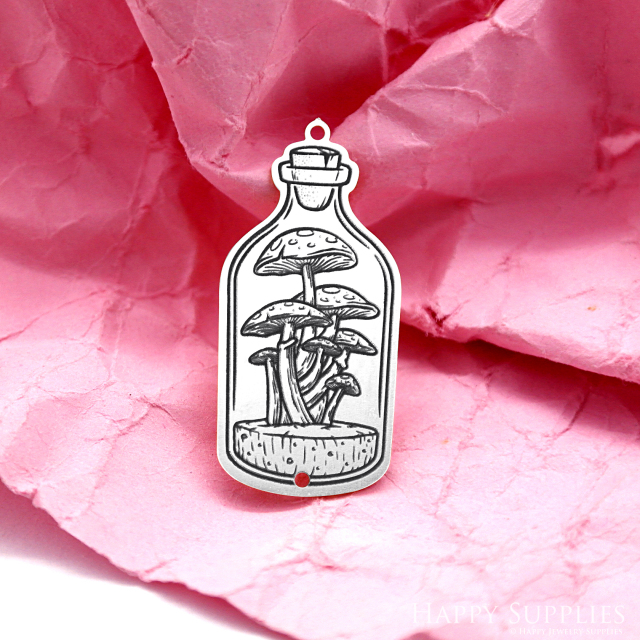 Making Jewelry Findings Raw Brass Bead Pendant Laser Cut Engraved Black Mushroom Charm For DIY Necklace Earrings(ERD255)
