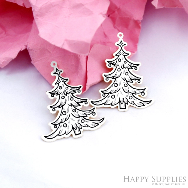 Making Jewelry Findings Raw Brass Bead Pendant Laser Cut Engraved Christmas Tree Charm For DIY Necklace Earrings(ERD318)