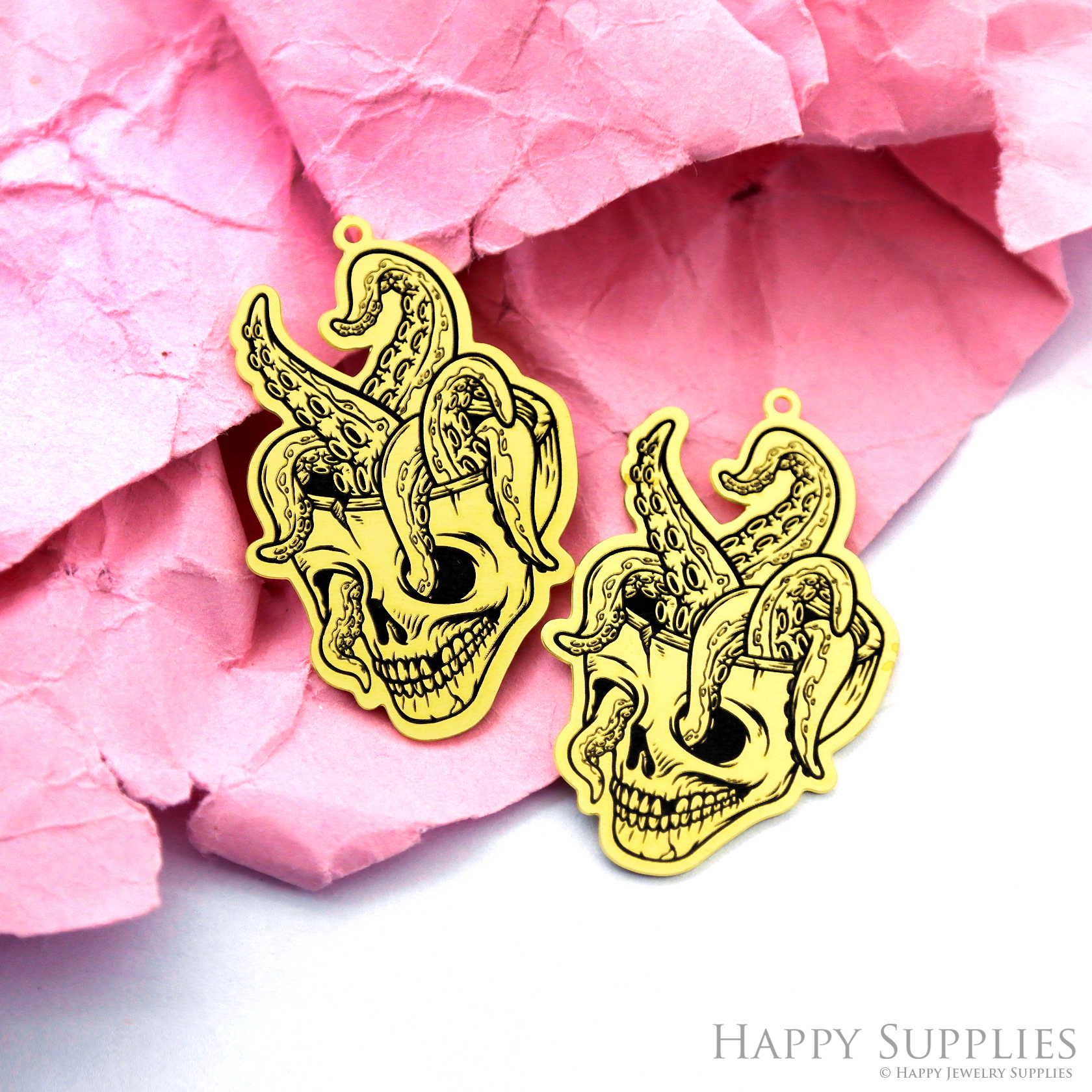 Making Jewelry Findings Raw Brass Bead Pendant Laser Cut Engraved Black Skull Charm For DIY Necklace Earrings(ERD338)