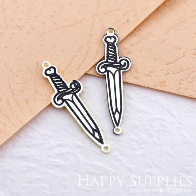 Making Jewelry Findings Raw Brass Bead Pendant Laser Cut Engraved Black Sword Charm For DIY Necklace Earrings(ERD015)