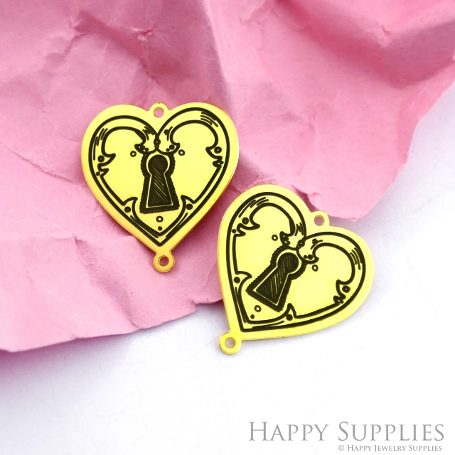 Making Jewelry Findings Raw Brass Bead Pendant Laser Cut Engraved Black Heart Charm For DIY Necklace Earrings(ERD124)