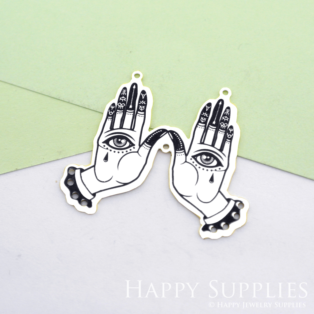 Making Jewelry Findings Raw Brass Bead Pendant Laser Cut Engraved Black Hand Charm For DIY Necklace Earrings(ERD69)