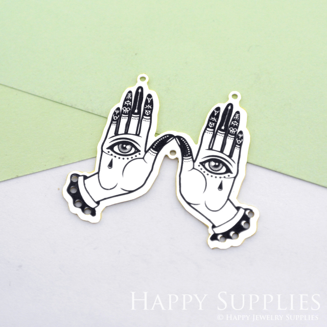Making Jewelry Findings Raw Brass Bead Pendant Laser Cut Engraved Black Hand Charm For DIY Necklace Earrings(ERD69)