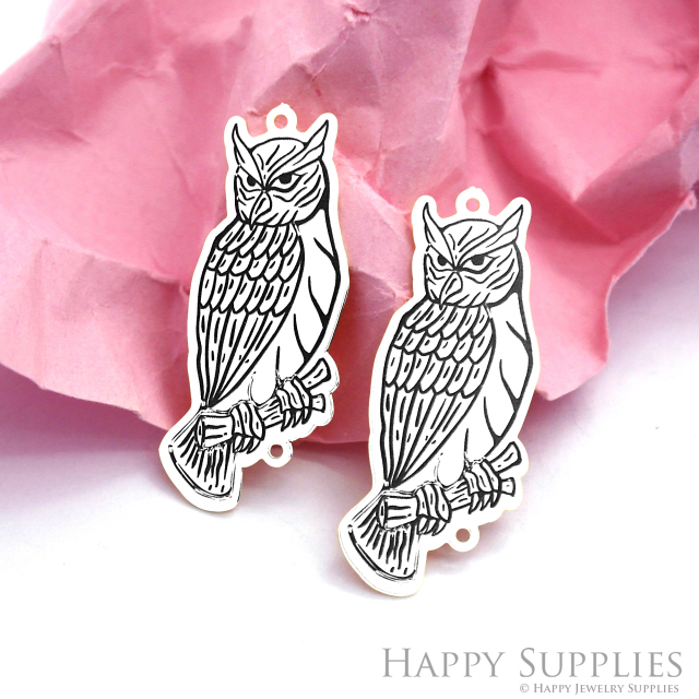 Making Jewelry Findings Stainless Steel Bead Metal Pendant Laser Cut Engraved Black Owl Charms For DIY Necklace Earrings (ESD140)