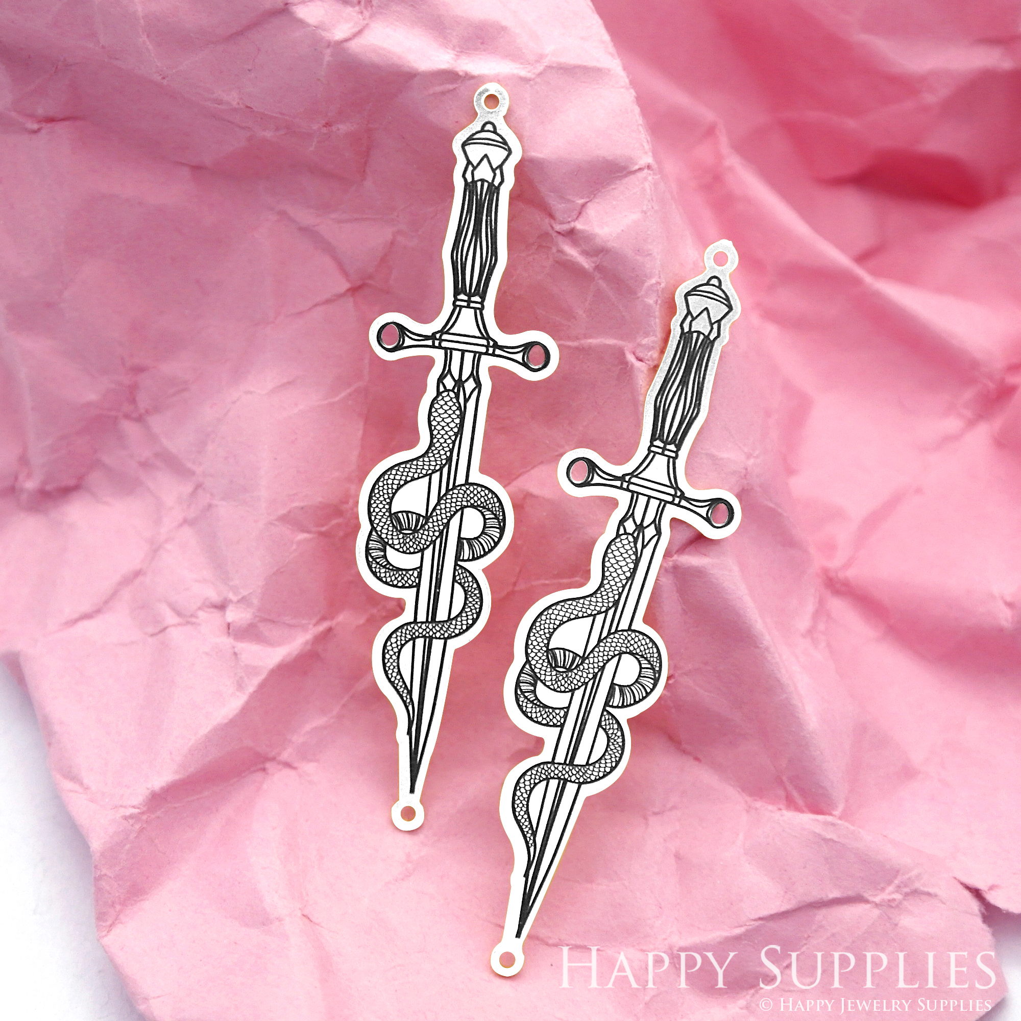 Making Jewelry Findings Raw Brass Bead Pendant Laser Cut Engraved Black Sword Charm For DIY Necklace Earrings(ERD130)