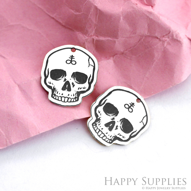 Making Jewelry Findings Stainless Steel Bead Metal Pendant Laser Cut Engraved Black Skull Charms For DIY Necklace Earrings (ESD126)