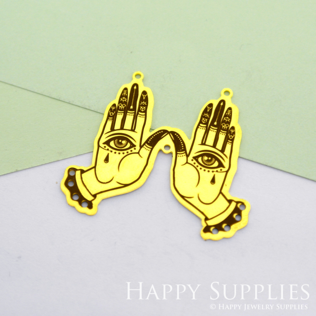 Making Jewelry Findings Raw Brass Bead Pendant Laser Cut Engraved Black Hand Charm For DIY Necklace Earrings(ERD69)
