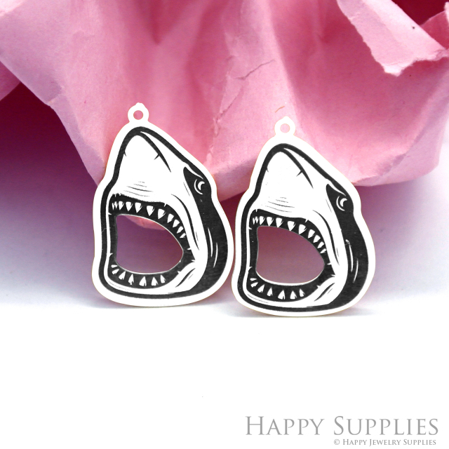 Making Jewelry Findings Stainless Steel Bead Metal Pendant Laser Cut Engraved Black Shark Charms For DIY Necklace Earrings (ESD104)