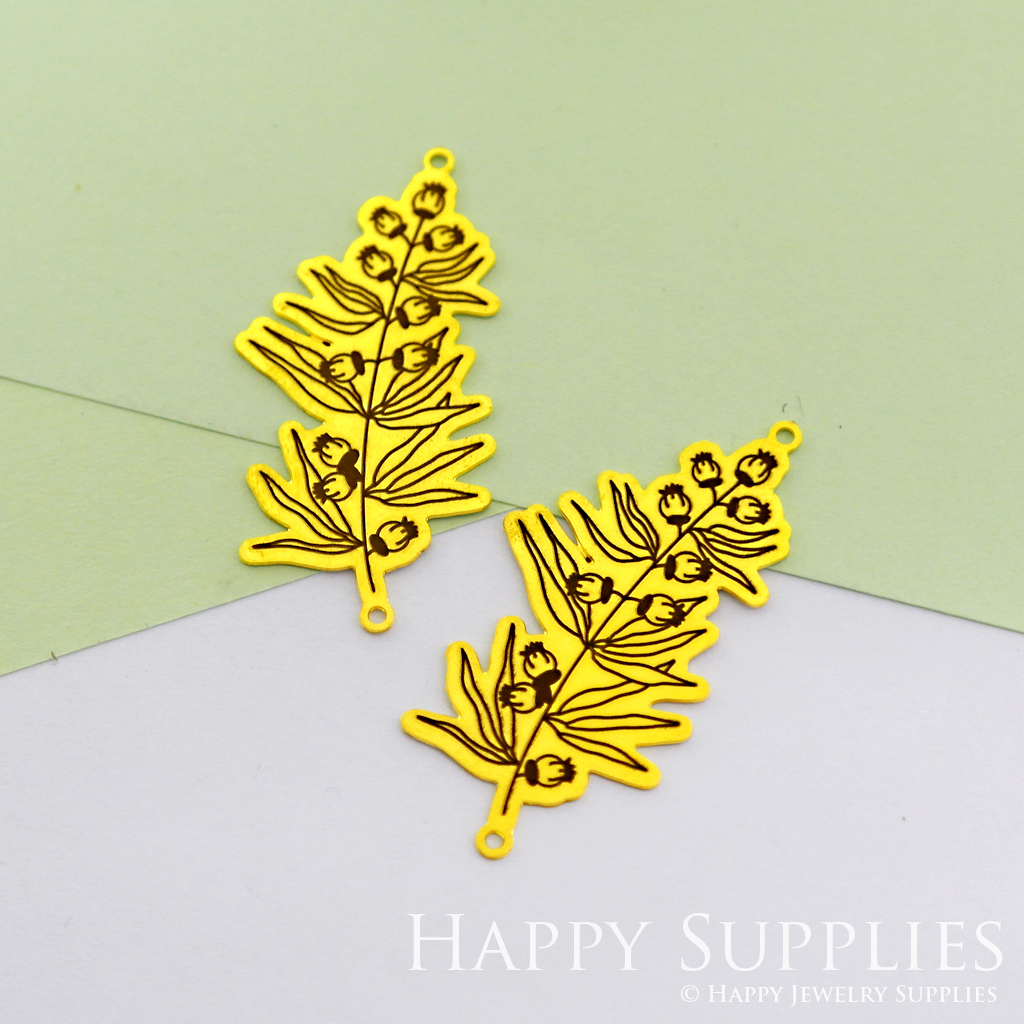 Making Jewelry Findings Raw Brass Bead Pendant Laser Cut Engraved Black Leaf Charm For DIY Necklace Earrings(ERD80)