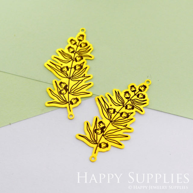 Making Jewelry Findings Raw Brass Bead Pendant Laser Cut Engraved Black Leaf Charm For DIY Necklace Earrings(ERD80)