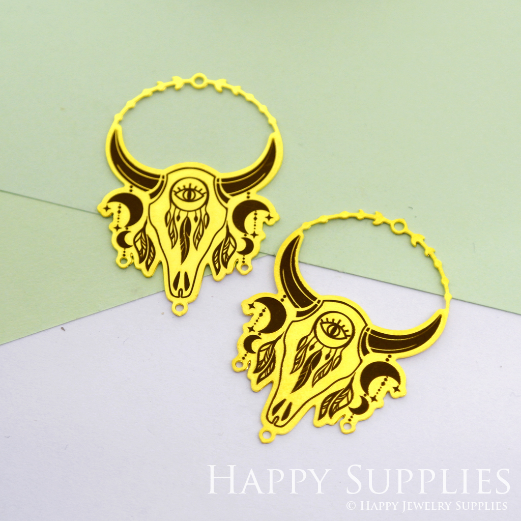 Making Jewelry Findings Raw Brass Bead Pendant Laser Cut Engraved Black Cow Charm For DIY Necklace Earrings(ERD75)