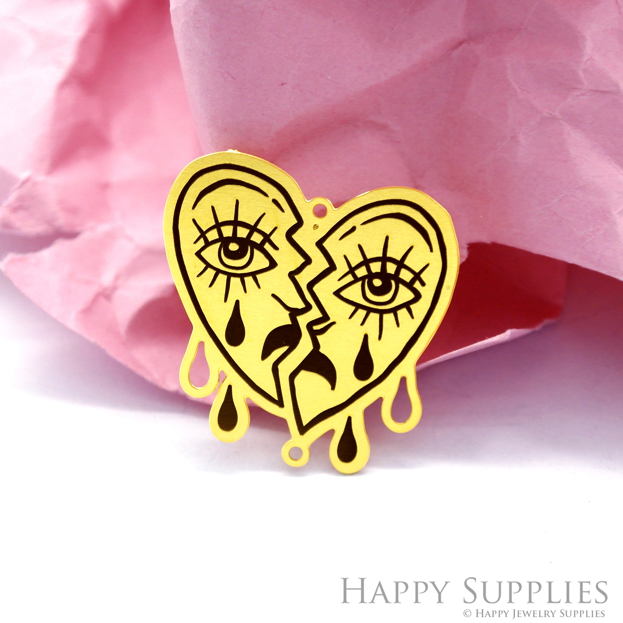 Making Jewelry Findings Raw Brass Bead Pendant Laser Cut Engraved Black Heart Charm For DIY Necklace Earrings(ERD144)